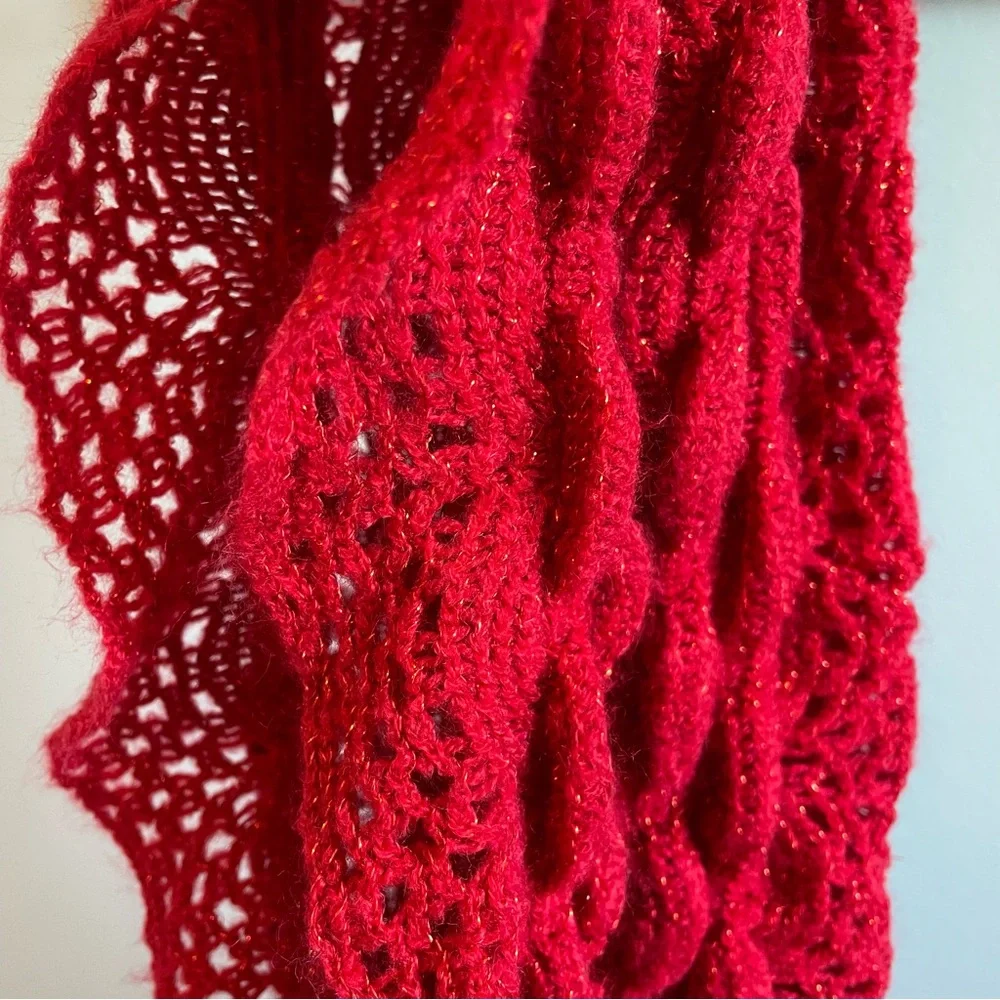 Betsey Johnson Red Metallic Infinity Neck Knit Scarf